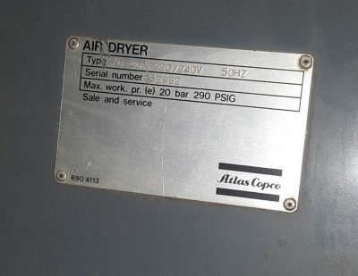 Placa de características Secador FD 40 de Atlas Copco